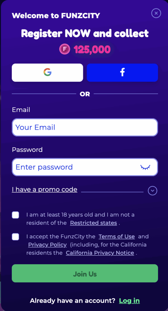 Funzcity registration process